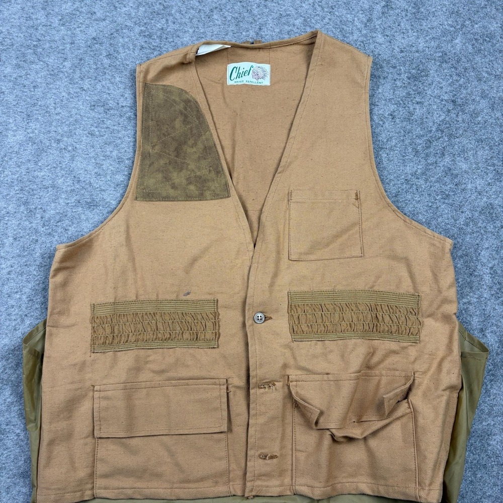 Chief Hunting Vest Mens Large Tan Canvas Water Repellent Utility Field Shooting